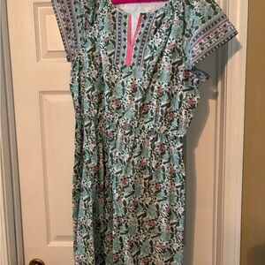 Talbots Green and Brown Casual Midi Sundress with Flutter Sleeves